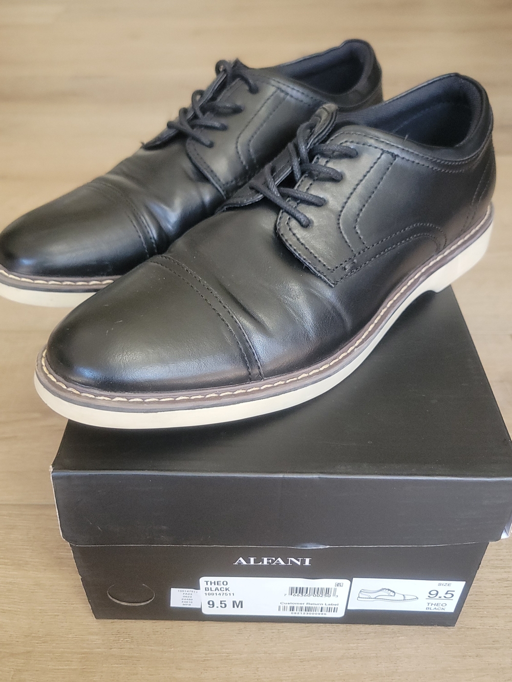 Alfani Theo Black Cap Toe Memory Foam Oxford Dress Shoes Size 9.5M Box